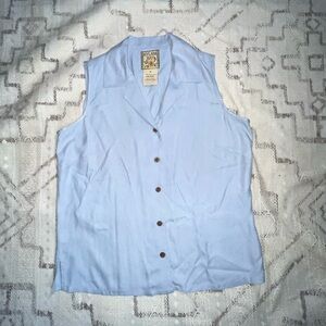 100% Silk Sky Blue Sleeveless Button-Down Shirt